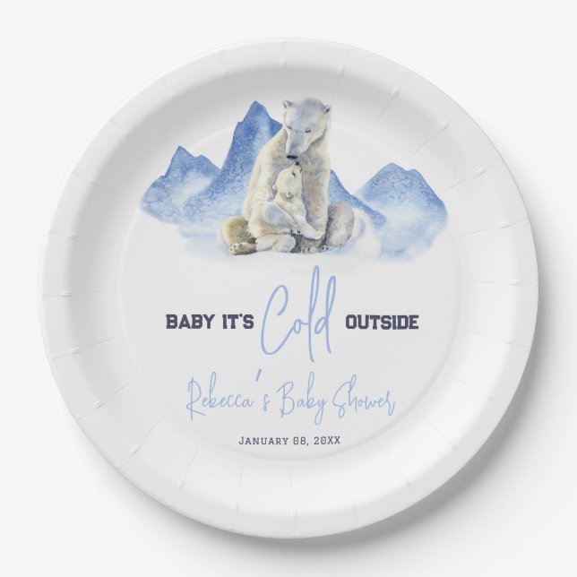It's Cold Outside Winter Polar Bear Baby Shower Paper Plates (Front)