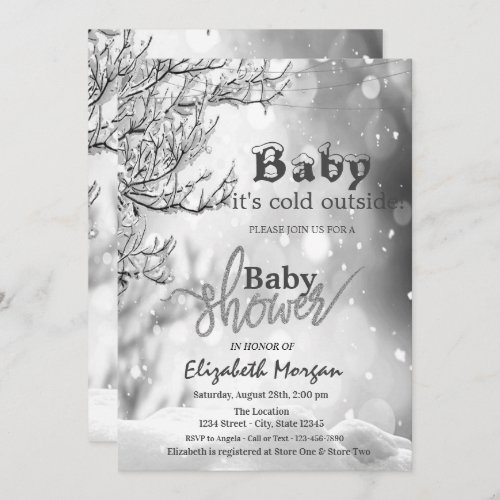 Its Cold Outside Winter Tree Baby Shower Invitation