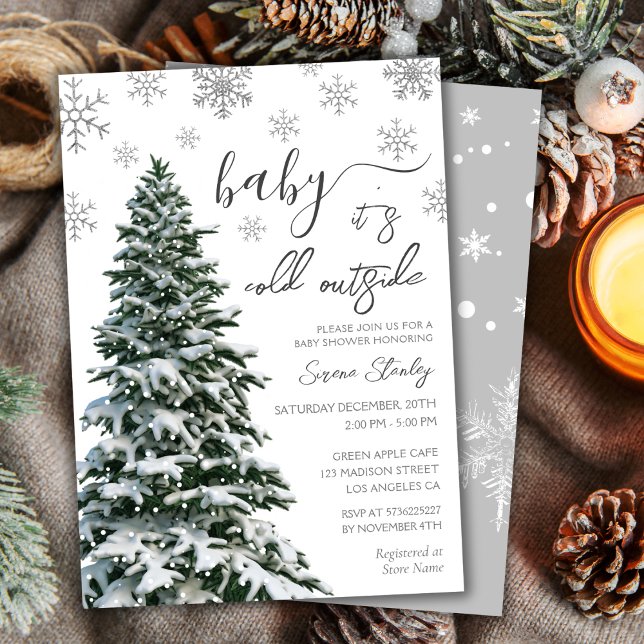 It's Cold Outside | Winter Tree Gray Baby Shower Invitation (Creator Uploaded)