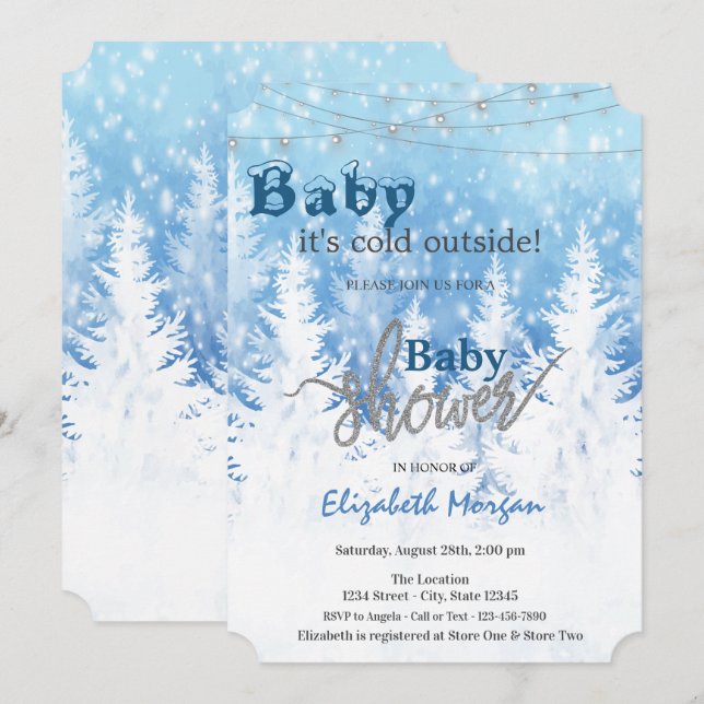 It's Cold Outside  Wonderland Forest Baby Shower Invitation (Front/Back)