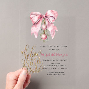 It's Cold Pink Bow Christmas Balls Baby Shower Acrylic Invitations