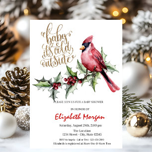 It's Cold Red Cardinal Holly Berry  Baby Shower   Invitation