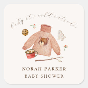 It's Cold Winter Camping Clothes Baby Shower Square Sticker