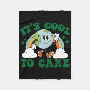 It's Cool To Care Earth Day Groovy 70s Retro Trend Fleece Blanket