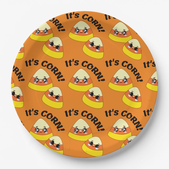It's CORN! Candy Corn Halloween Paper Plates (Front)
