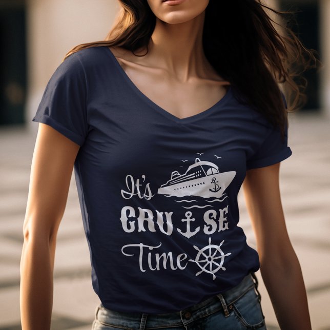 It's Cruise Time White Typography Women's V-neck T-Shirt (Creator Uploaded)