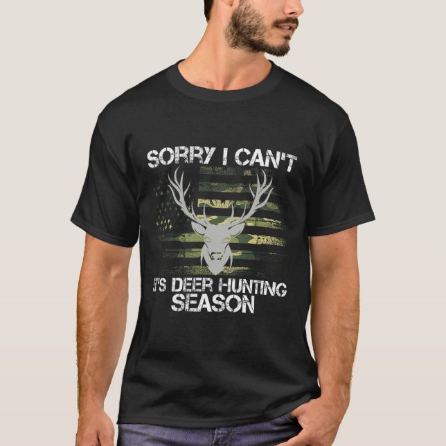 It's Deer Hunting Season Usa Flag Funny Deer Hunte T-Shirt (Front)