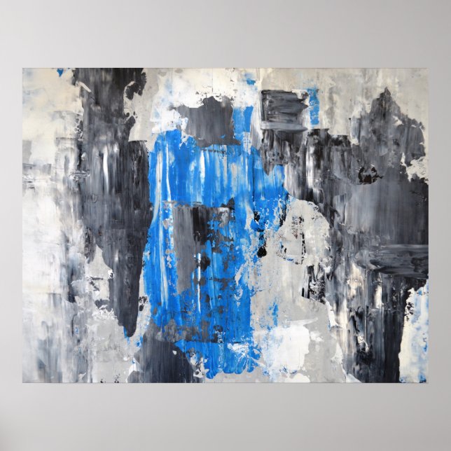 'It's Done' Blue and Gray Abstract Art Poster (Front)