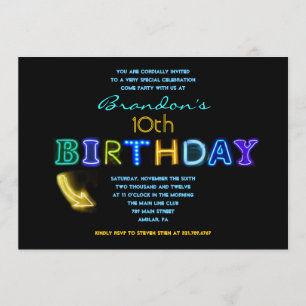 IT'S ELECTRIC! Neon 10th Birthday Party Invite
