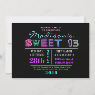 IT'S ELECTRIC! NEON Birthday Thirteen Invitation
