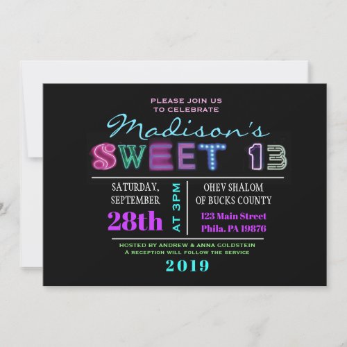 ITS ELECTRIC NEON Birthday Thirteen Invitation