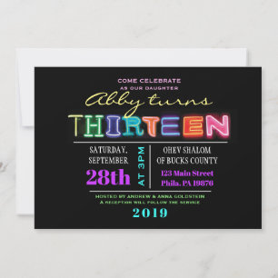 IT'S ELECTRIC! NEON Birthday Thirteen Invitation