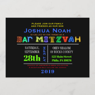 IT'S ELECTRIC! NEON GLOW Bar Mitzvah Invitation