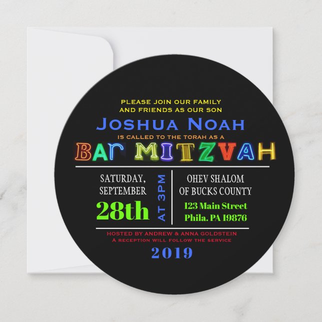 IT'S ELECTRIC! NEON GLOW  Bar Mitzvah Invitation (Front)