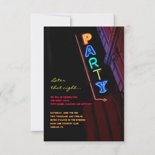 IT'S ELECTRIC!  NEON SIGN Bar Mitzvah Reply Card Personalized Invitation