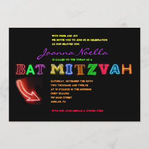 IT'S ELECTRIC! NEON SIGN Bat Mitzvah Invitation
