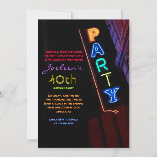 ITS ELECTRIC  NEON SIGN Party Invitation Invite