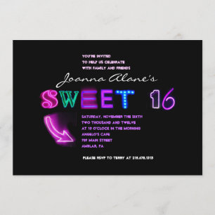 IT'S ELECTRIC! NEON SIGN Sweet Sixteen Invitation