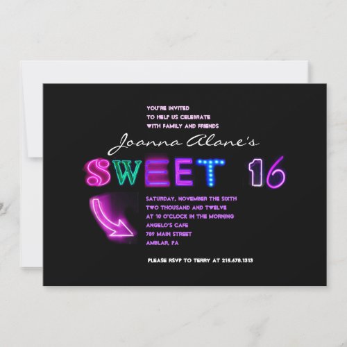 ITS ELECTRIC NEON SIGN Sweet Sixteen Invitation