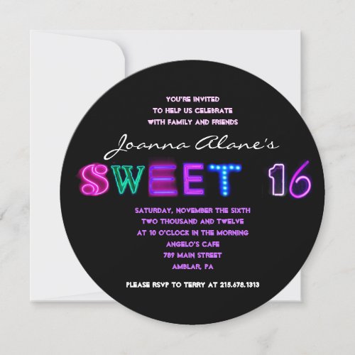 ITS ELECTRIC NEON SIGN Sweet Sixteen Invitation