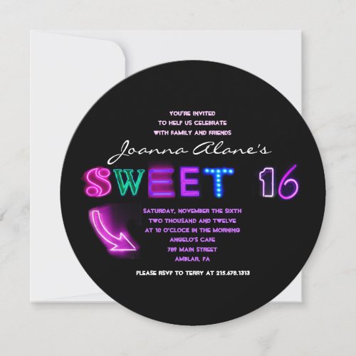 ITS ELECTRIC NEON SIGN Sweet Sixteen Invitation