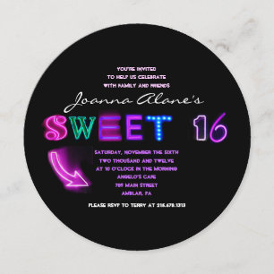IT'S ELECTRIC! NEON SIGN Sweet Sixteen Invitation