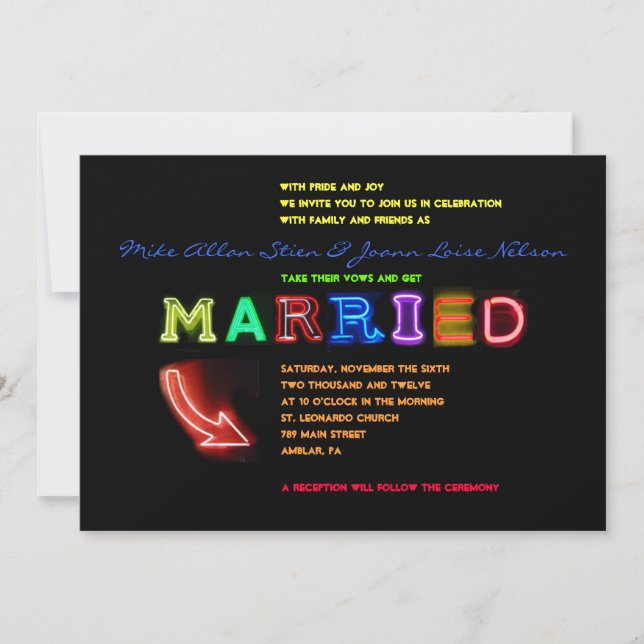 IT'S ELECTRIC! NEON SIGN Wedding Invitation (Front)