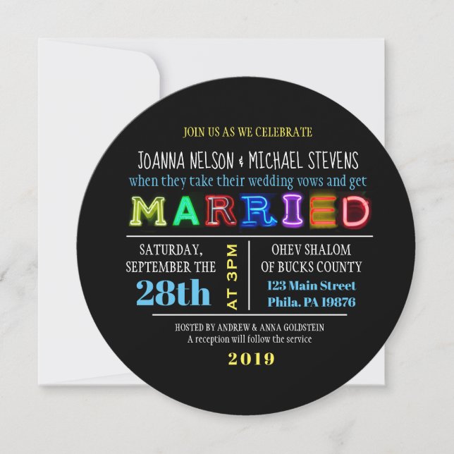 IT'S ELECTRIC! NEON SIGN Wedding Invitation (Front)