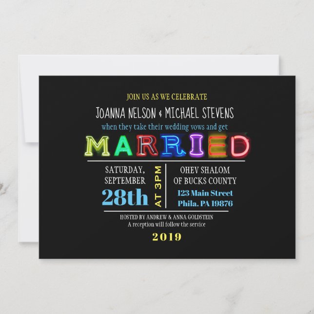 IT'S ELECTRIC! NEON SIGN Wedding Invitation (Front)