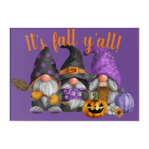 It's Fall Y'All! Autum Gnomes Trio Watercolor Acrylic Print