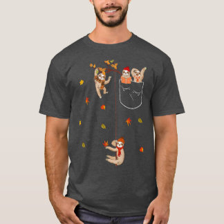Its Fall Yall Autumn Leaves Fall Sloth Pocket T-Shirt