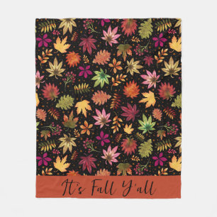 It's Fall Yall Autumn Leaves Thanksgiving Pattern Fleece Blanket