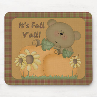 "It's Fall Y'all" Autumn Teddy Bear Mousepad 1
