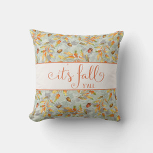 it's fall y'all Autumn typography Throw Pillow