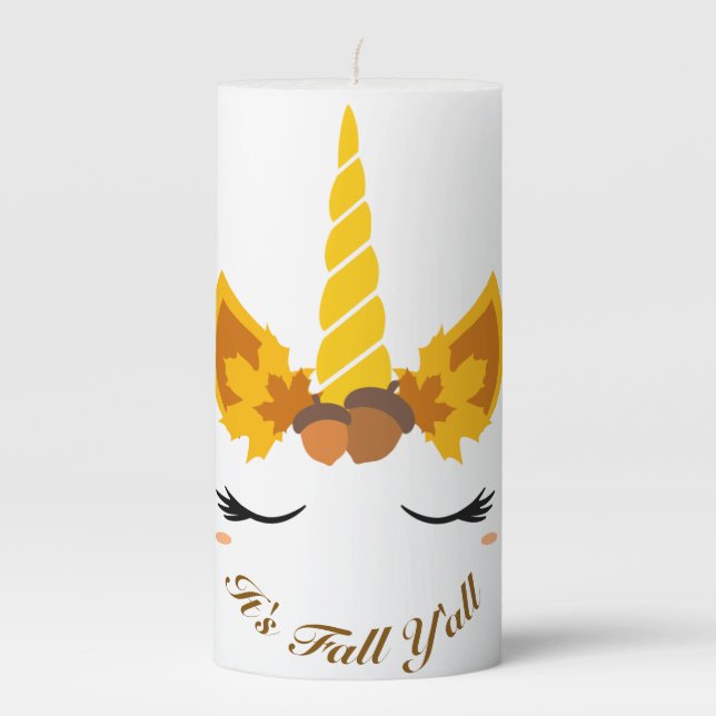 It's Fall Y'all Autumn Unicorn 3 x 6 Pillar Candle (Front)