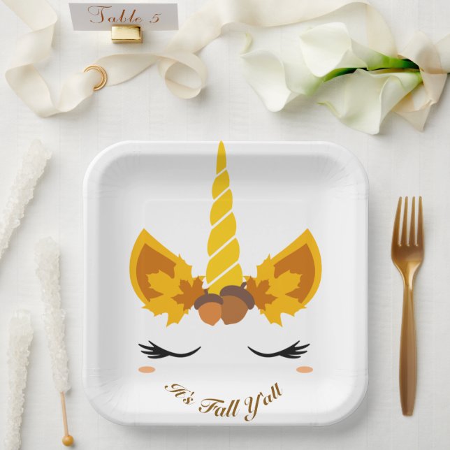 It's Fall Y'all Autumn Unicorn Party Paper Plates (Wedding)