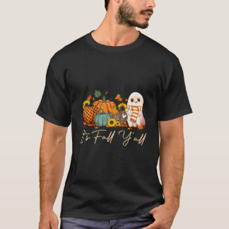 It'S Fall Y'All Boo Ghost Leopard Pumpkin Hallowee T-Shirt