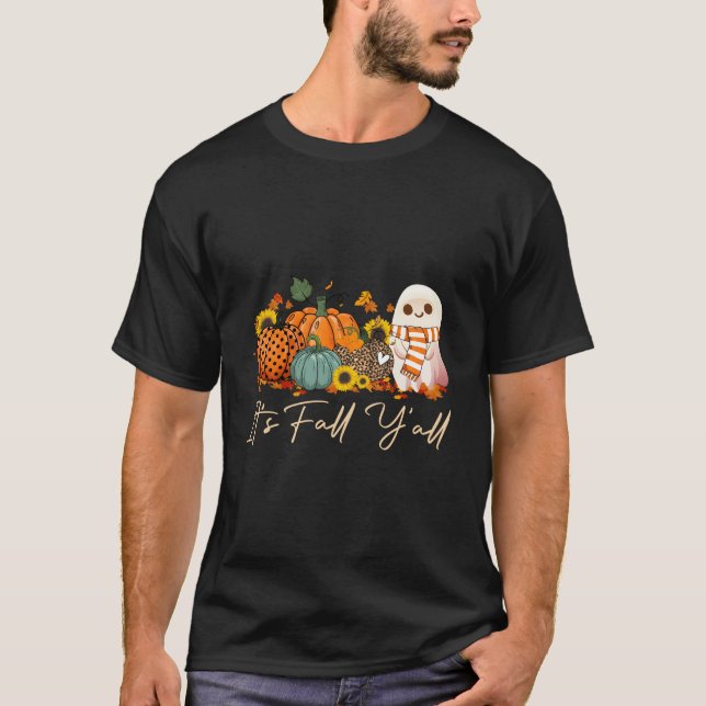 It'S Fall Y'All Boo Ghost Leopard Pumpkin Hallowee T-Shirt (Front)