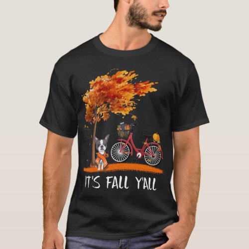 Its Fall Yall Boston Terrier Bike Pumpkin Spice  T_Shirt