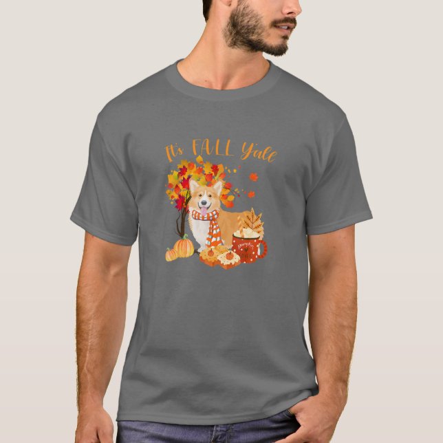 Its Fall Yall Corgi Dog Halloween Autumn T-Shirt (Front)