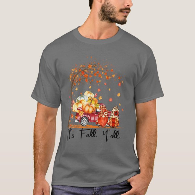 It's Fall Y'all Couple Gnomes Farm Truck Pumpkin A T-Shirt (Front)