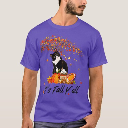 Its Fall Yall Cute Black Cat Lovers Thanksgiving H T_Shirt