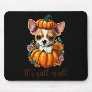 Its Fall Y'all Cute Floral Pumpkin Chihuahua Hallo Mouse Pad