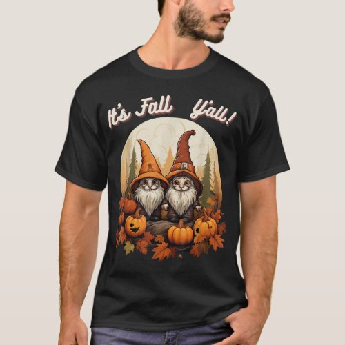 Its Fall Yall Cute Pumpkin Gnomes Climbing Mountai T_Shirt