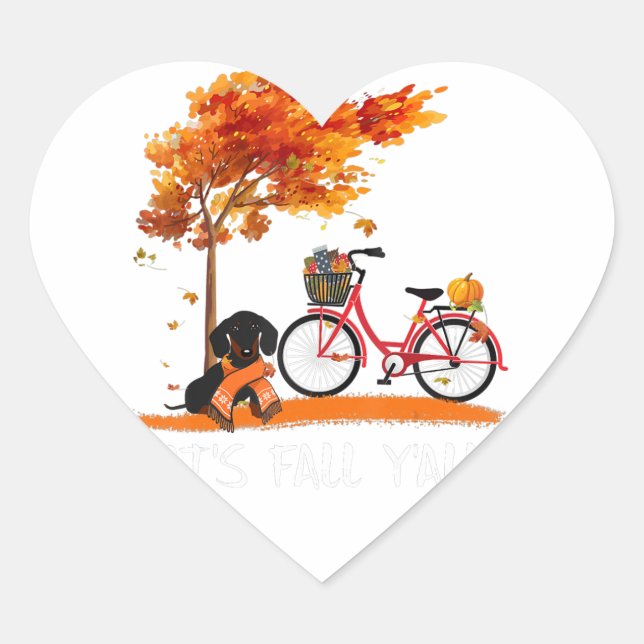 Its Fall Yall Dachshund Bike Pumpkin Spice Fall Au Heart Sticker (Front)