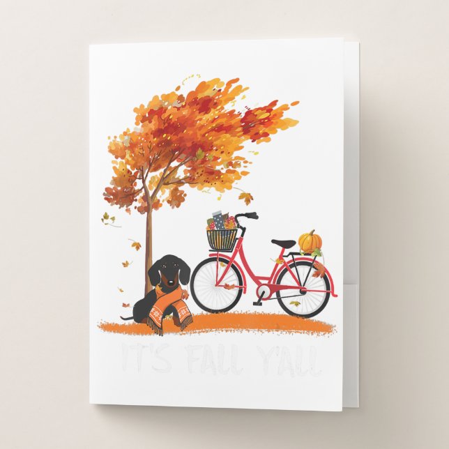 Its Fall Yall Dachshund Bike Pumpkin Spice Fall Au Pocket Folder (Front)