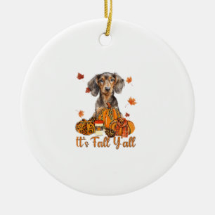 Its Fall Y'all Dachshund Dog Fall Scarf Autumn Pum Ceramic Ornament