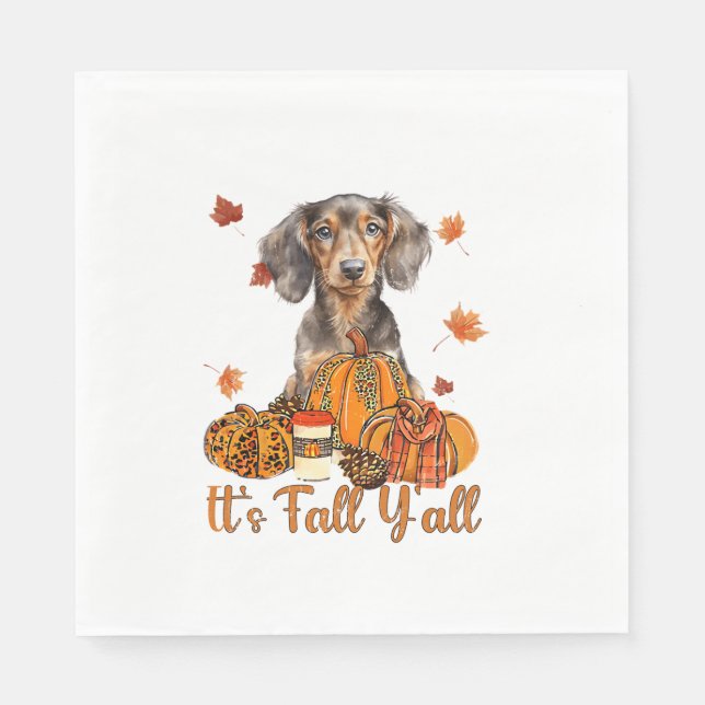 Its Fall Y'all Dachshund Dog Fall Scarf Autumn Pum Napkins (Front)