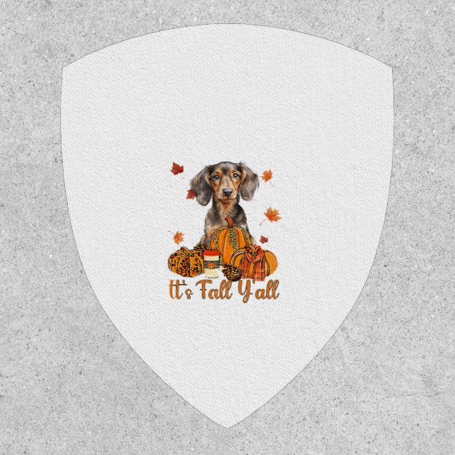Its Fall Y'all Dachshund Dog Fall Scarf Autumn Pum Patch (Front)