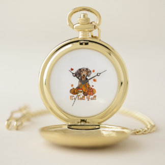 Its Fall Y'all Dachshund Dog Fall Scarf Autumn Pum Pocket Watch